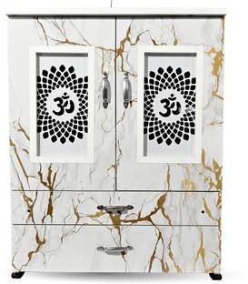 MARECARA WOODS “MARECARA Divine White Mandir – LED Light & Door | Marble Finish Engineered Wood Home Temple