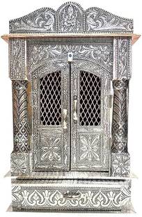 BALVEER ENTERPRISES Office mandir Aluminium & Copper Oxidized small temple Size L-10*B-6*H-16 inch Solid Wood Home Temple