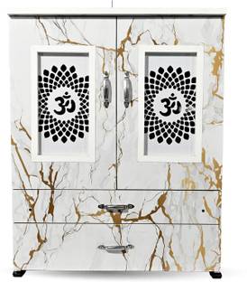 MARECARA WOODS “MARECARA Divine White Mandir – LED Light & Door | Marble Finish Engineered Wood Home Temple