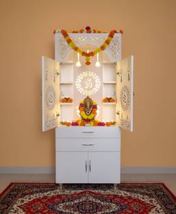 The Wooden Factory Korean Design Pooja Mandir With LED Light Engineered Wood Home Temple