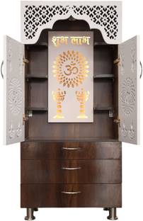 Old Wolf Furniture Pooja Mandir With LED Light And Storage | Ideal Temple For Home & Office Use | Engineered Wood Home Temple