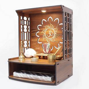Foxit Beautiful Wooden Pooja Stand Home & Office Puja Mandir,Home tample with Light T1 Engineered Wood Home Temple