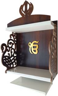 Laxmi Timber Store Beautiful Khanda Sikh Peacock Design Temple, Wall Mount Wooden Mandir Engineered Wood Home Temple