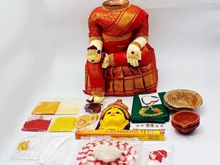 Puja N Pujari Combo Varalakshmi Kit with Complete Puja Samagri Set Decorative Showpiece  -  30 cm