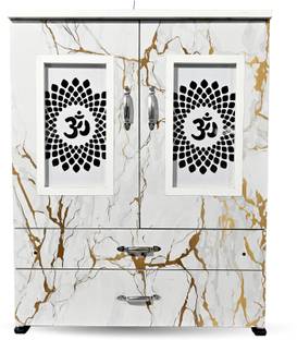 MARECARA WOODS “MARECARA Divine White Mandir – LED Light & Door | Marble Finish Engineered Wood Home Temple