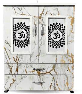 MARECARA WOODS “MARECARA Divine White Mandir – LED Light & Door | Marble Finish Engineered Wood Home Temple