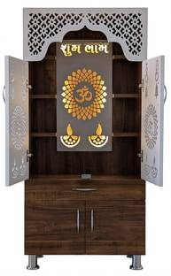 Old Wolf Furniture Temple For Home/Pooja Mandir With LED Light/Cyprus Medium & White Color Engineered Wood Home Temple
