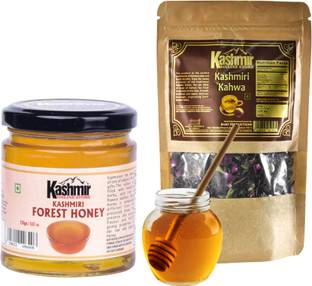 kashmir online store Combo Pack Of Kashmiri Pure, Raw Forest Honey & Natural, Original Kahwa Tea