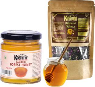 kashmir online store Combo Pack Of Kashmiri Pure, Raw Forest Honey & Natural, Original Kahwa Tea