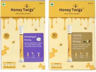 HONEY TWIGS Himalayan Multi Floral Honey and Vanilla Honey, 480g(240g + 240g - 60 Twigs)