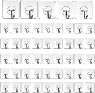 XBEY Adhesive Plastic Wall Hooks Hangers for Hanging Robe, Coat, Towel, Keys, Bags Hook 50