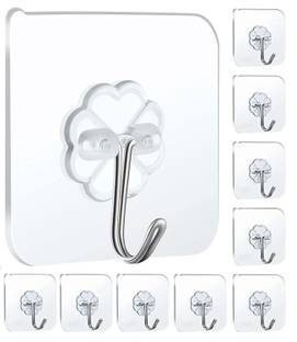 JIALTO Adhesive Plastic Wall Hooks Hangers for Hanging Robe, Coat, Towel, Keys, Bags Hook 10