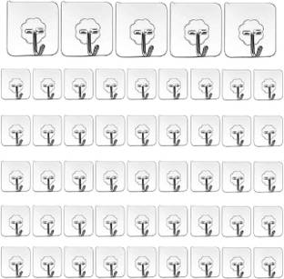 XBEY Adhesive Plastic Wall Hooks Hangers for Hanging Robe, Coat, Towel, Keys, Bags Hook 50