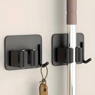 JIALTO Stainless Steel Broom Holder with Hook - Wall-Mounted Adhesive Hook 2