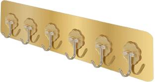 Shalvi Self Adhesive Wall Hook/Hanger 6 Steel Hooks with PVC Strip Door Hanger Hook Rail 6