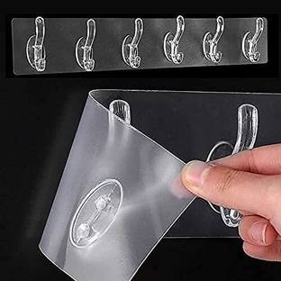 eshopy Coat Rack Wall Mount with 6 Hooks, Adhesive Wall Hook for Hanging Coat Towel Plastic Shirt Pack of 2 Hangers For  Shirt