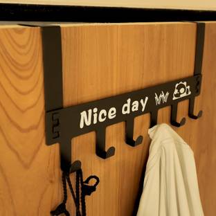 Zroof New Over Door Hook Hanger Cartoon Rack Heavy-Duty Hook Organizer with “Nice Day” Hook Rail 6