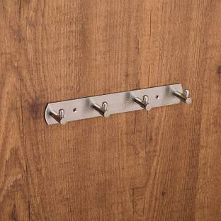 FORTUNE Stainless Steel Bath Towel Hook Hanger Rail Bar with 4 Hooks Hook Rail 4