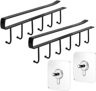 Zureni 6 Hooks Under Shelf Cup Holder with Adhesive Nail Hook Hook 6