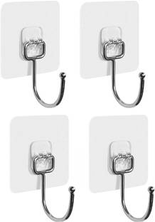 Sokmak 4PC Wall Heavy Duty Sticky Hooks, Transparent Adhesive Hooks for Hanging Towels Door Hanger