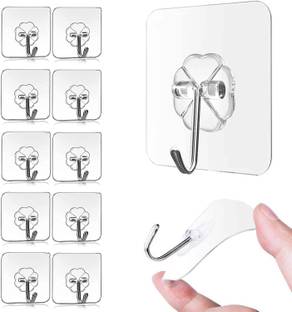 DCELLA Self Adhesive Hooks Sticky Hooks, Transparent Reusable Removable Hook 10