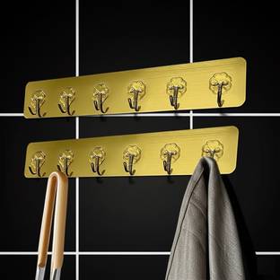 HK APPLIANCE 2 PCS Self-Adhesive Golden Wall Hanger for Hanging Hook 2