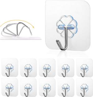Elencraft Wall Hooks | Heavy Duty Self Adhesive Hooks Transparent Waterproof Sticky Hooks Hook 10