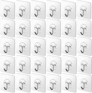 XBEY Self-Adhesive Wall Hooks | Transparent Drill Free Sticky Hangers | Hook 30