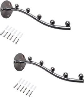 Q1 Beads 5 Ball pin Hooks Wall Drope Hanger/Shop/Showroom Display Hook Rail bar for Clothes/Kitchen/Mobile Pack of 2 -Heavy Duty Wall Mount with Hardware Fittings Hook Rail 5