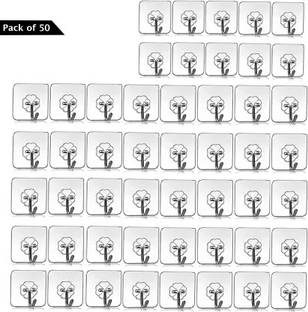 PYORIT Adhesive Plastic Wall Hooks Hangers for Hanging Robe, Coat, Towel, Keys Hook 50