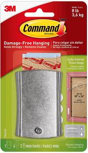 Command 3M Jumbo Metal Picture Hanger, 1 hanger, 4 large strips, 4 mini strips Hook 1