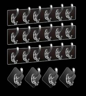 BuzzLink 3 pis 6 Row Hook & 4 Pis Sticky Hook Set Adhesive Sticker For Kitchen Bathroom Hook Rail 7