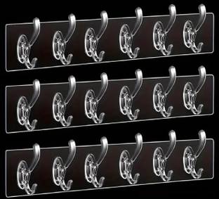 XBEY 3 PC 6-in-1 Self Adhesive Heavy Duty Wall Hook Hook Rail 18