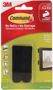Command 3M Foam Medium Picture Hanging Strips,Holds upto 5.4 kg, Black, 8 strips Hook 1