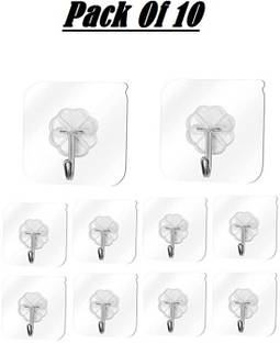 ADONYX Hooks Clear Hooks Self Adhesive Plastic Sticky Hooks 10 Wall Hooks Stick on Hook 10