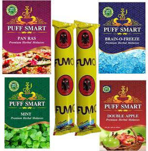 Puff Smart Pan Ras, Mint, Brain-o- Freeze, Double Apple With 2 Quick Light Magic Hookah Charcoals