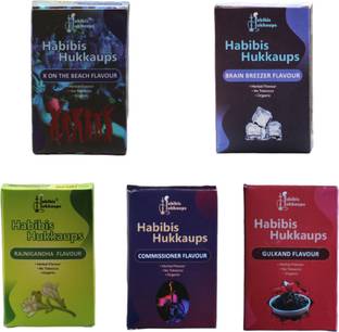 Habibis hukkaups combo of 5 x on the beach, brainbreezer, rajnigandha, commissioner, gulkand herbal Hookah Flavor