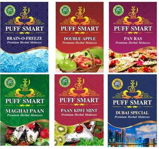 Puff Smart Herbal Hookah (100% Nicotine and Tobacco Free) Brain O Freeze, Double Apple, Dubai Special, Chocolate, Maghai Pan, Paan Kiwi Mint Hookah Flavor