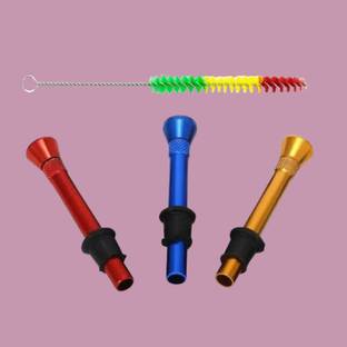 Koogly Metal Bong Shooter Mouth Tip Filters 8cm 3 Pcs and 1 Colour Brush Aluminium Outside Fitting Hookah Mouth Tip