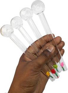Hookah palace Glass Oil Burner Pipe 6 inch Transparent, (White) -Pack of 4 Borosilicate Glass Inside Fitting Hookah Mouth Tip