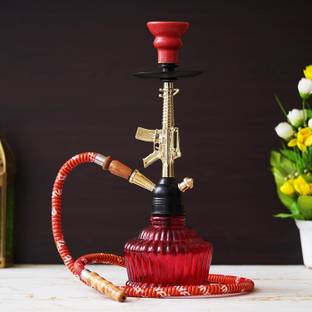 JaipurCrafts Premium D Base Style Golden Gun 16 inch Glass, Iron Hookah