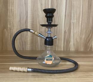 Bezak Black Hookah with Black Met Finish (8 Inches)(Kharbuza Shaped) 8 inch Glass Hookah