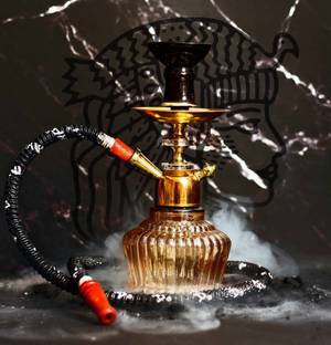 Misr Puff Stem and Permanent golden tinted QT IRON PLATE 12 inch Glass, Gold Plated Hookah