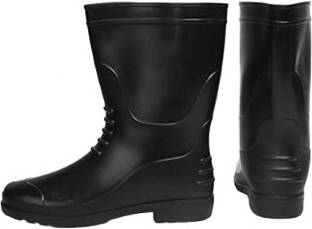 Hillson Horse Hillson Welcome Plain Toe Duel PVC Safety Gumboot (Black, Size 10 UK/India)