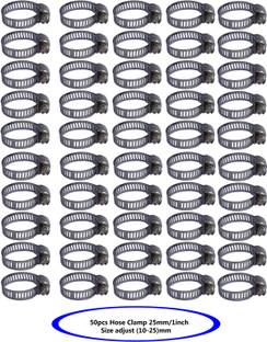 ESEKSAFAR 50pcs Easy Adjustable Pipe Clamp 1inch Size adjust (10-25)mm Hose Clamps