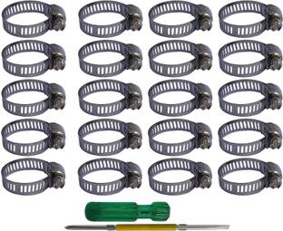 ESEKSAFAR 20pc Hose Clip 1inch Adjustable (10-25)mm with 2in1 Screwdriver (Pack of 21) Hose Clamps