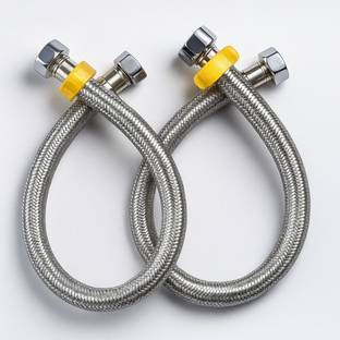 Clinton Stainless Steel 304 Grade Connection Pipe, Chrome Finish (1/2-inch, 24-inch) Pack of 2 pcs Hose Connector