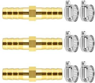 Filfora 3pcs 5/16"(8mm) Brass Barb Hose Fitting with SS Pipe Clamps for Water/Fuel/Air Hose Connector