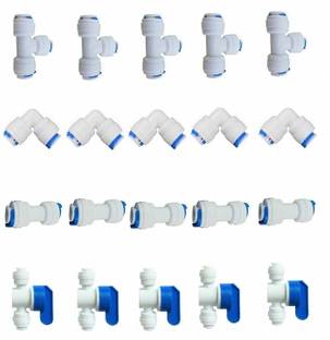 Aameria RO 1/4" OD Quick Connect Push in to Connect for RO Water RO Water Purifer System Tube Fitting Set of 20 pcs (on-off Ball Valve+Tee+Pipe Jointer+ Push to Push Elbow Connector) Hose Connector