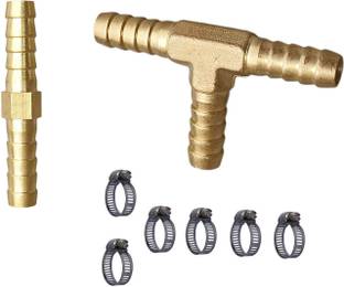 ESEKSAFAR Heavy duty 1pc 3-Way & 1pc 1- Way Brass connector 8mm with 6pc Clamp set Hose Connector
